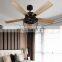 Indoor Rustic Industrial Matte Black Three Solid Wooden Blade 52inch DC Motor Remote Control Led Ceiling Fan With Light