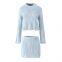 European and American Autumn/Winter New Round-neck Long-sleeve Solid Color Cable Knit Sweater With High-waist Pencil Skirt Set With Distressed Details