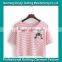 2015 Women Sweet Color Short t Shirt With Cat Print / Stripe Brief Design t Shirt for Lady