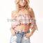 Designer Western Tops Images Women Off Shlouder Pink Floral Pattern Ruffle Crop Tops