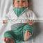 Baby Harem Pants with matching bib or hat - Green and grey stripes - Cotton Jersey Knit