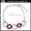 925 Sterling Silver Red Agate Fancy Circle Link Bracelet