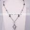 Pave Crystal Pearl Gem stone Necklace, Cross Pendant with Hematite Beaded Necklace