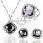18KRG platinum plated rhinestone black pendant charm DIY supplies ring and necklace jewelry set PS176