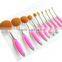 New wholesale Toothbrush shaped foundation brush 10 pcs pink and white oval makeup brush set