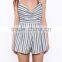 Customized Lady's Apparel Beautiful Fashion Grey and White Stripe Sleeveless Romper Jumpsuit(DQM017J)