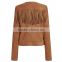 HAODUOYI Women Brown Suede Inclined Zipper Tassel Back Jacket Coat for Wholesale
