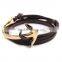 Anchor Man Leather Braided Charm Bracelet