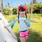 Kids New Models Design Blue And White Striped Sleeve Little Girl Separable Swimsuit Top Match Shorts Set Clothes