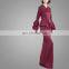 China Muslim Wholesaler Maroon Formal Women Baju Kurung V-neckline Style Two Pieces With Ruffle Sleeves Lady Suit