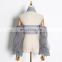 TWOTWINSTYLE Casual Hollow Out Lapel Collar Lantern Sleeve Patchwork Mesh Short Blouse Female