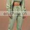 Unisex Causal Plain Loose 2 Pieces Drawstring Jogger Sweatpants Zipper Women Hoodie Set