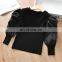 Trendy Ruched knitted Long Lantern Sleeve Girls Tops White /black plain  Colors Baby Girl Dress ruffle sleeve shirts Blouse