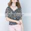 Latest Fashion Design Backless Chiffon V-neck Priting Slim Fit Shirts Ladies Tops