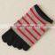 Japanese OEM Custom Design Mature High Quality Lovely Girls Blue Stripes Organic Cotton Knitting Five Fingers Sox