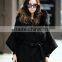 2016 New Fashion Winter Fur Collar Women's Long Coat Luxury Cape Poncho Hooded Fur Jacket Black Size S,M,L .XL