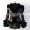 2015 factory wholesale women black down jacket with fox fur trim