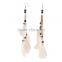 Bohemia style feather long chain earrings fashion feather drop earring dangle beaded earrings