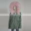 Myfur Army Green Cotton Parka with Pure White Fake Rabbit Fur Lining