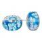 Round Silver Plated Core Flower Pattern Blue Transparent Lampwork Glass European Style Large Hole Charm Beads