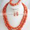 China factory direct sale!!! 2 rows red coral jewelry set with necklace earrings and bracelet