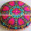 Designer Cotton Ottoman Suzani Cushion Cover Vintage Decorative Indian Round Pouffe Cover 16''