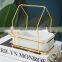 New Design Geometric Iron Gold White Stainless Frame Mini Small Ceramic Rectangle Metal Flower Pot