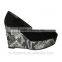 Black Western Popular High Wedge Sneaker Women Leather Hot Sale Sneaker