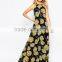 New Arrival Woman Print Flower Long Party Evening Cocktail Dress