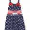 2016 New Design Baby Girls July 4th Girls Outfits Cotton Blue Star Dress Top Ruffle Pant Clothing Sets