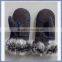 Factory Custom Unisex Black Kids Leather Fur Lined Glove with Rabbit Fur on Cuff