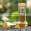 2016 new high boronsilicon double layer bamboo cover glass water bottle gifts cup with tea funnel thick heat insulation bottle