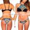 Polyester Bikini flexible backless two piece padded printed patchwork black Sold By Set