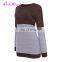 Free Shipping Brown Splicing Crewneck Winter Latest Design Fashion Sweater For Women