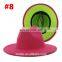 2021 New Simple Retro Unisex Flat Brim Jazz Fedora Hats Women Green and Pink Wool Felt Panama Formal Hat Large Size for Party