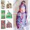 Kids floral receiving blankets baby cotton swaddle blanket wrap set with newborn hat