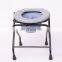 Elderly pregnant woman folding bath chair with commode