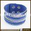 Wholesale fashion model flannelette wide leather bracelet decorated with rhinestone