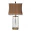 Best selling decorativebourgie table lamp clear blue glass high end table lamp for office with linen lamp shade