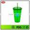 LFGB, FDA Certification 16 ounce Double wall insulated plastic bottle tumbler with straw
