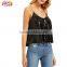 Ladies Designer Sequin Crop Tops for Women Black Criss Cross Halter Sequined Cami Top HSt7106