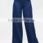 Navy knot satin wide leg trousers wholesale ladies summer fashion high waist pants