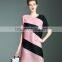 Online shop women twill printed O neck pleated dresses