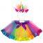 Kids Flower Veils Headband Unicorn Horn Cat Ears Hairband Baby Girl Unicorn Headband Rainbow Tutu Skirt Set