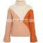 AMAZON Hot selling women Long sleeve panels color turtleneck knitted pullover sweater