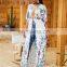 Bohemian Floral Embroidered Half Sleeve Front Open Summer Beach Dress Elegant Women Beachwear Maxi Dress Robe de plage