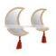 K&B wall hanging rattan moon shape mirror home decor half moon mirror with tassel