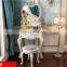 Fancy Bedroom paulownia white black vanity table set with bench stool
