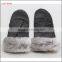 2016 leather mittens gloves sheepskin with grey rabbit fur for women