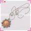 Fancy stone necklace with bead chain, engraved flower stone pendant necklace